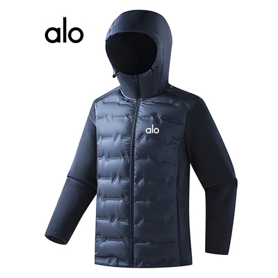 alo轻薄羽绒服男女秋冬季摇粒绒拼接轻暖白鸭绒情侣连帽保暖外套
