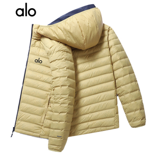 alo轻薄羽绒服双面穿男连帽防风保暖外套短款轻便户外运动上衣