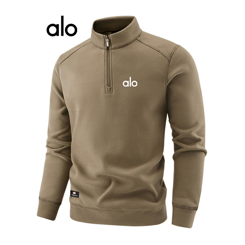 alo秋冬季新款男德绒卫衣加绒加厚立领摇粒绒双面保暖打底衫外套