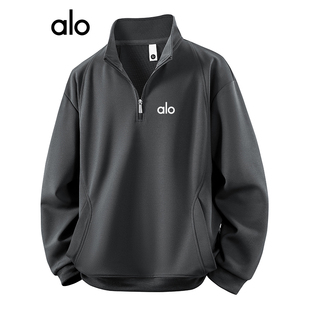 ALO半拉链卫衣男立领套头休闲运动风加肥加大宽松百搭长袖打底衫