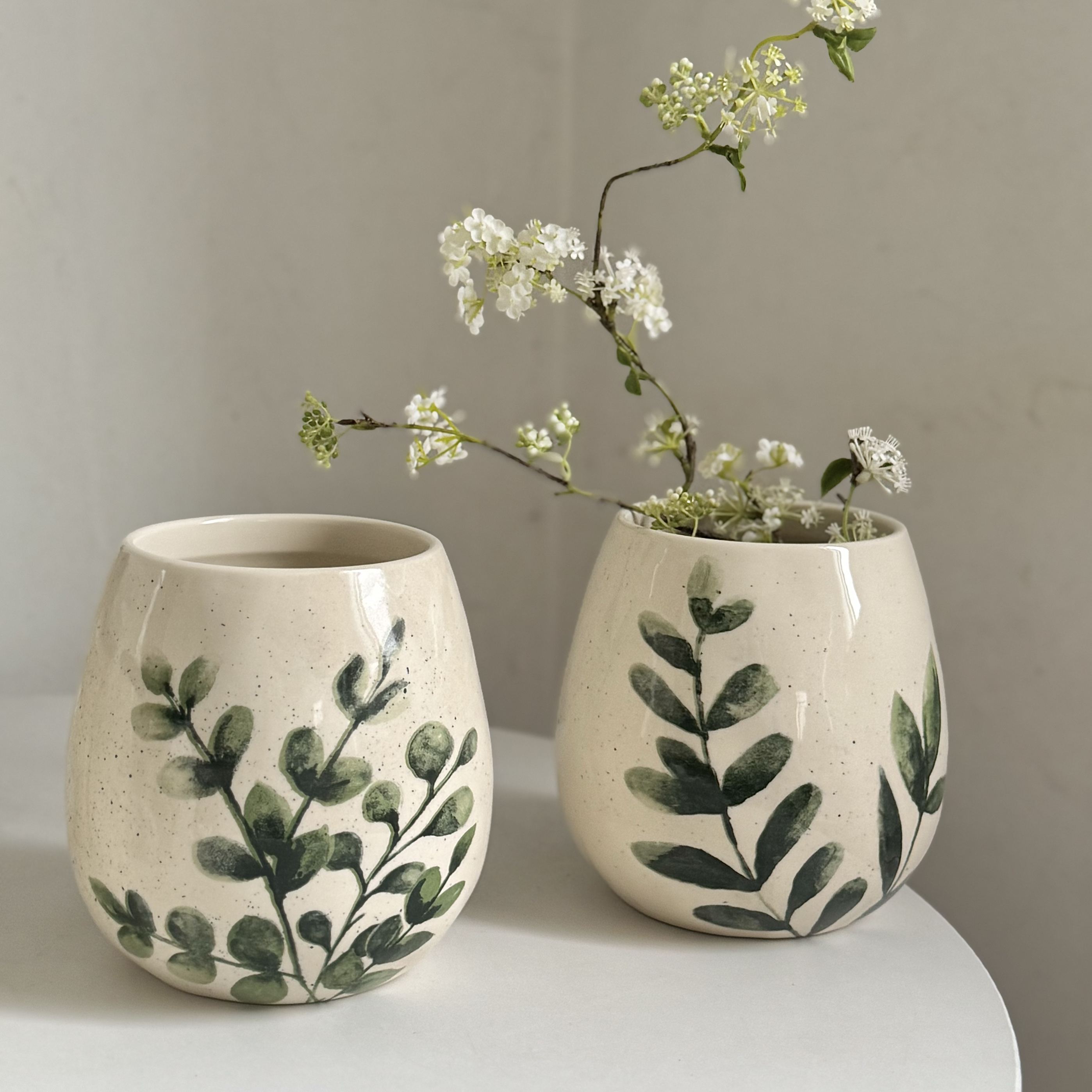 手绘釉下彩清新陶瓷花瓶可水培田园复古花器高级感小众花插摆件