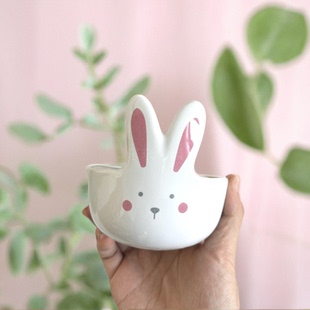 小碗碟子水果沙拉盘瑕疵 童趣十足创意陶瓷长耳朵兔子碗家用可爱
