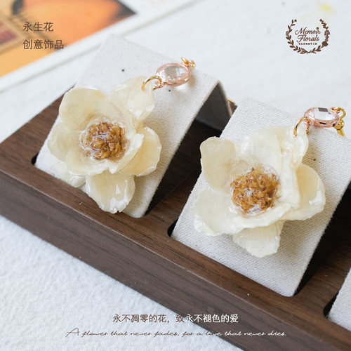 S925银钩永生花水晶耳环轻奢