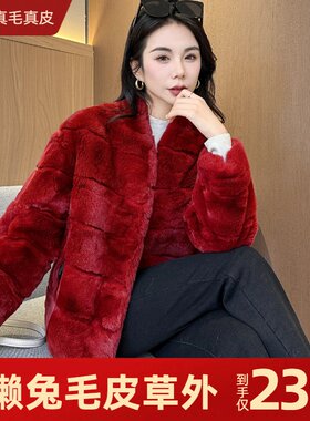 冬新款进口獭兔毛皮草经典短款