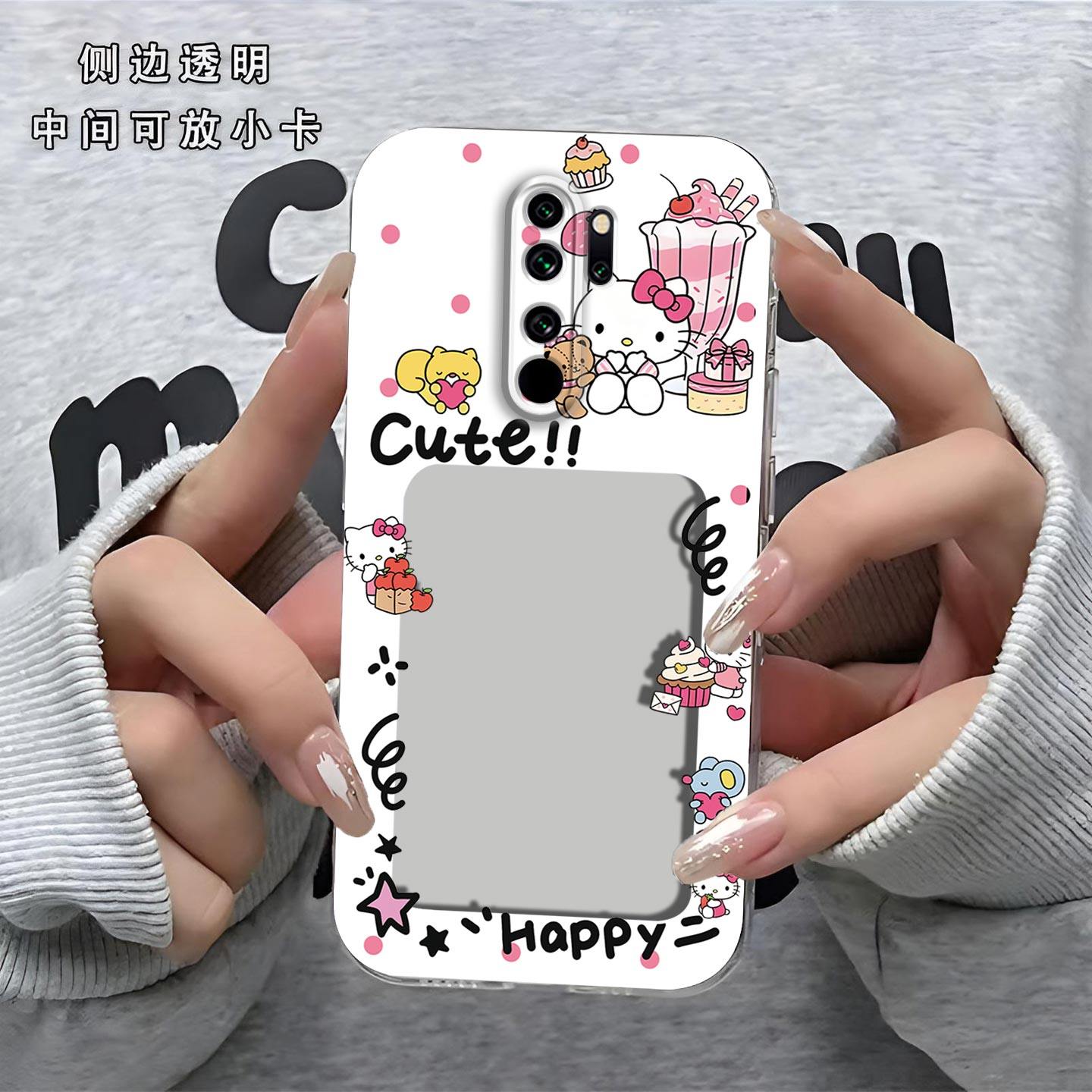 可爱KT猫相框可放照片适用红米Note8 Pro手机壳小米Redmi镜头全包磨砂防摔软壳保护套直边小卡创意新款手机套