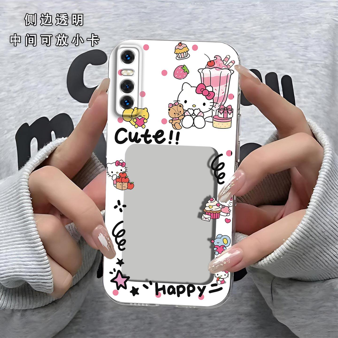 可爱KT猫相框可放照片适用于vivo Y73s手机壳镜头全包v2031a磨砂防摔s7e软壳保护套直边小卡创意新款手机套潮