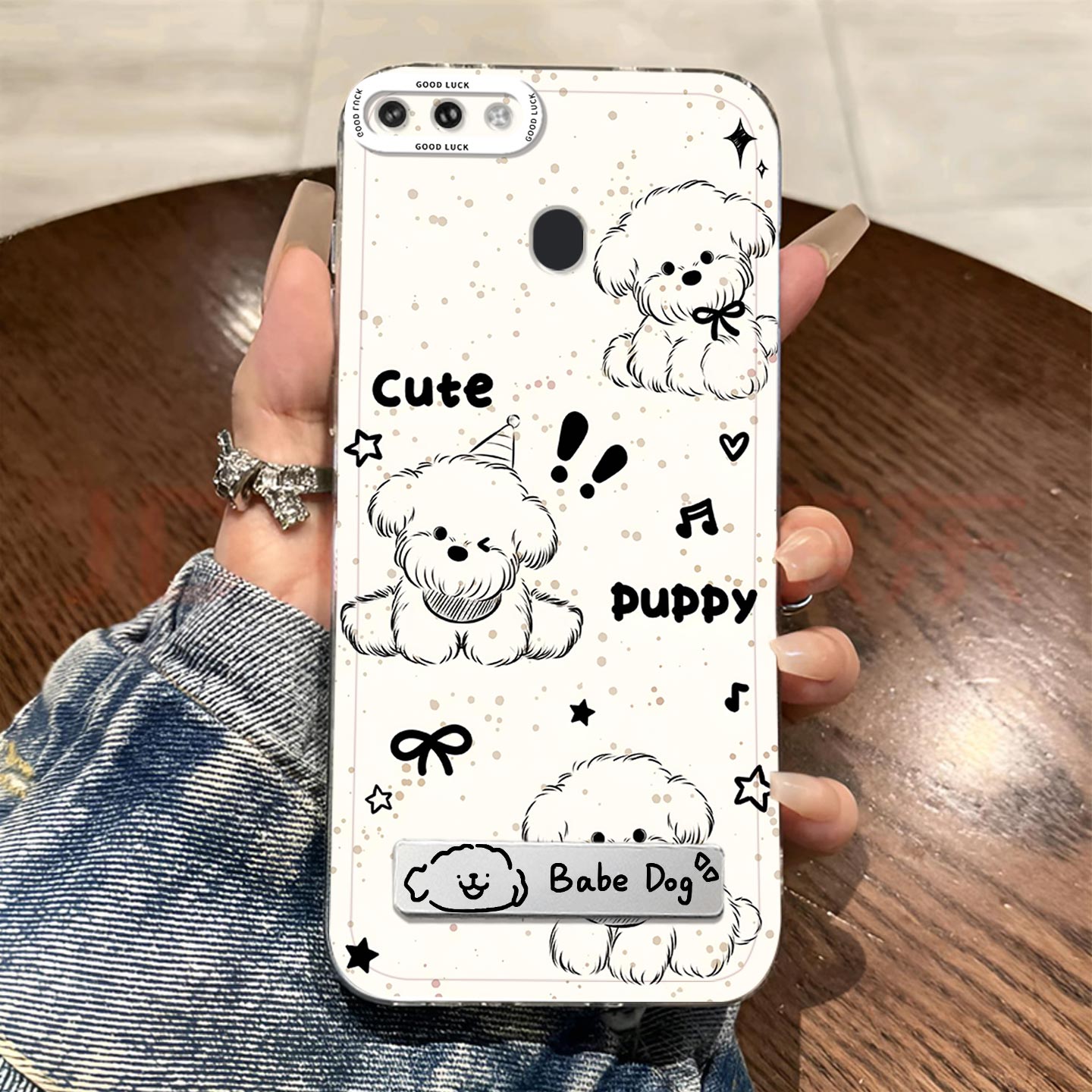 适用于OPPO A7手机壳A7n全包oppoA7x防摔带支架斑点卡通可爱小狗pbfm00保护套创意高级感手机套软壳个性新款
