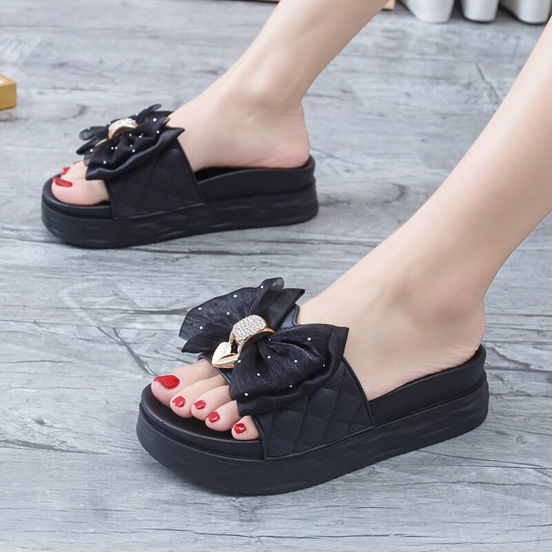 松糕厚底时尚蝴蝶结拖鞋女外穿2026夏季新款增高凉鞋海边沙滩凉拖