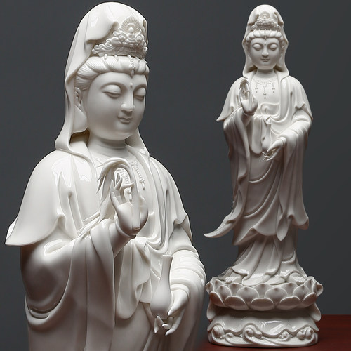 天恒白瓷观音佛像坐立莲供奉摆件