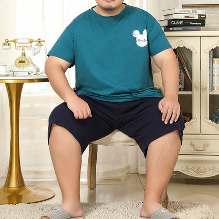大码睡衣男夏薄纯棉短袖全棉宽松加肥加大胖子家居5XL居家服外穿