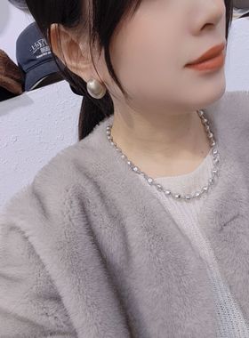 新款韩版时尚百搭气质灰色珍珠项链女轻奢小众秋冬百搭微钻锆石潮