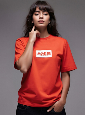 MSGM红色短袖T恤时尚字母印花圆领休闲上衣