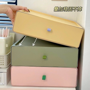 桌面收纳盒抽屉式防尘可叠加办公室A4纸文件杂物整理置物架多巴胺