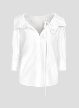 FOREVERCAN“留白哲学”法式极简慵懒风V领白色百搭衬衫ST57125