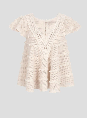 FOREVERCAN“夏日际遇”法式镂空V领短袖A摆针织娃娃衫ST23655