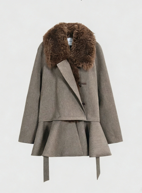 SSAVAGE“斯图亚特”解构主义羊毛领可拆卸裙摆大衣外套SS90956