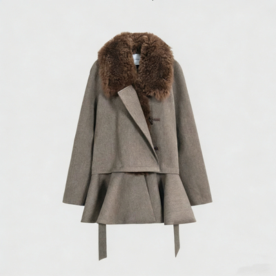 SSAVAGE“斯图亚特”解构主义羊毛领可拆卸裙摆大衣外套SS90956