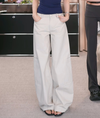 SUNONEONE弯刀工装裤女夏季卡其色美式宽松垂坠感阔腿直筒休闲裤