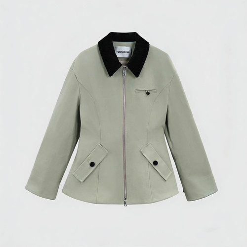 FOREVERCAN“林野春日”立裁掐腰感修身撞色夹克外套 WC24026