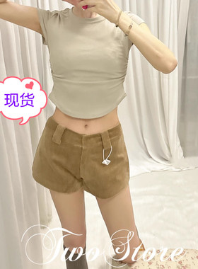TWO 女装2023秋季新款复古高级感灯芯绒短裤名媛风百搭裤子