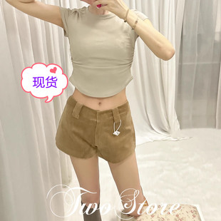 女装 名媛风百搭裤 2023秋季 复古高级感灯芯绒短裤 子 新款 TWO