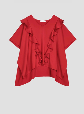 SSAVAGE“芳心猎手”客定高捻丝光缎荷叶边宽松短袖T恤 SS90734