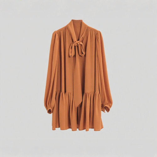 FOREVERCAN“秋楹”法式立裁蝴蝶结长袖迷你连衣裙SD23693