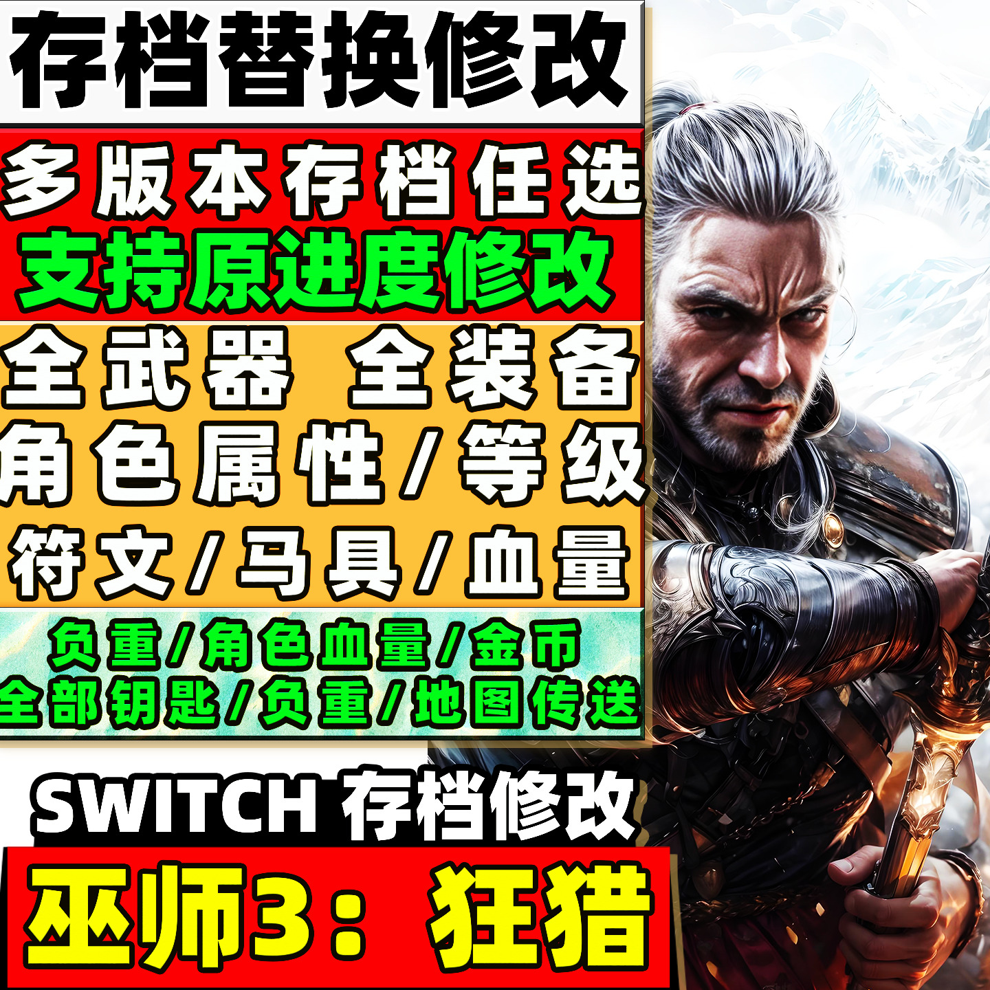 NS SWITCH 巫师3狂猎存 档修改 角色属性金币技能点等级装备图纸图片