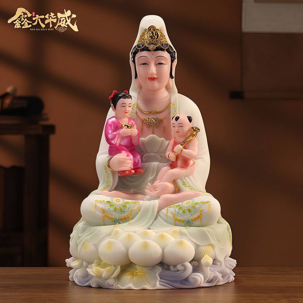 汉白玉送子观音摆件观音菩萨像家用供奉观音佛像男孩女孩送子娘娘