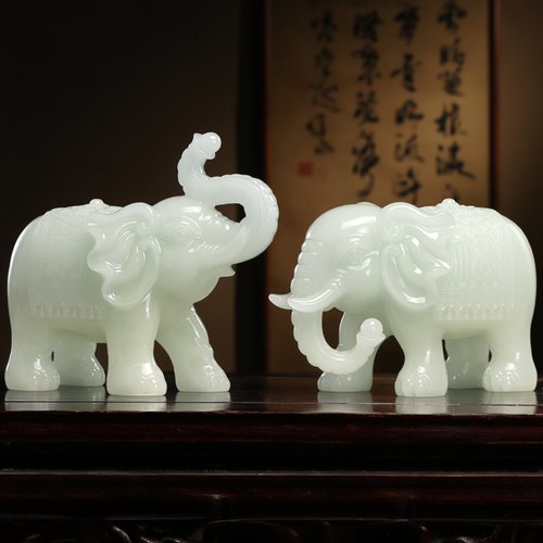 玉石招财大象摆件开业平安吉祥