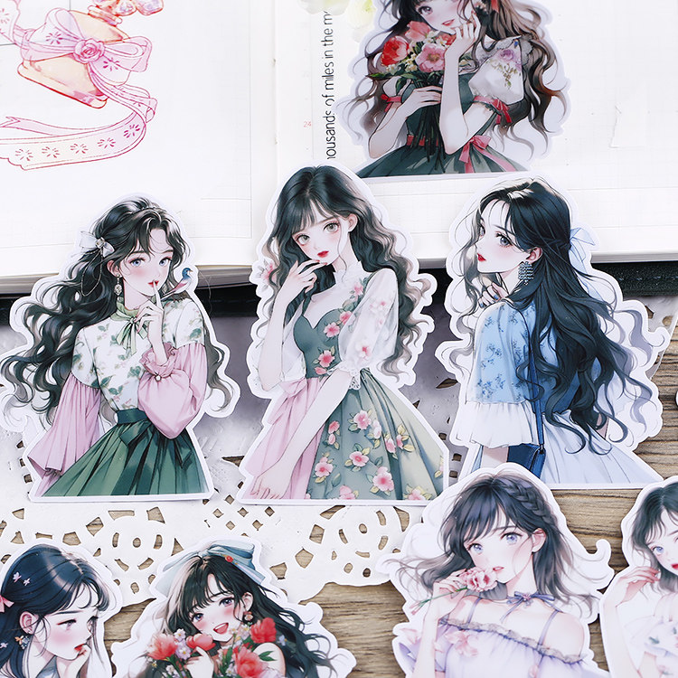 少女系列2 手账贴纸 手帐可爱女孩卡通ins风小清新人物小贴画