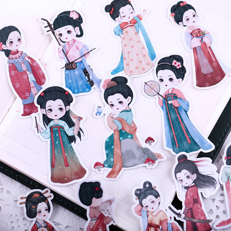 仕女2 手帐贴纸素材 中国风人物可爱卡通手账素材粘贴新手套装