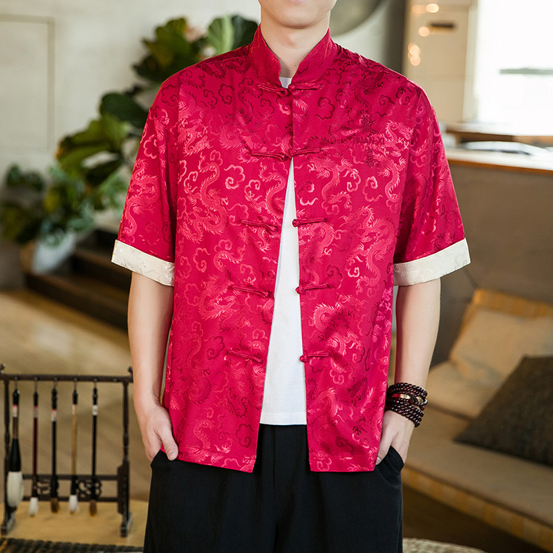 春夏新款风绸缎提花冰丝汉服唐装短袖C969 P55图片