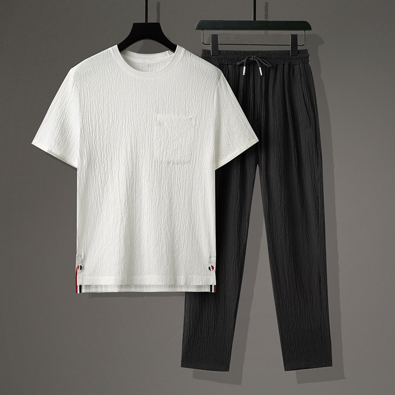 轻奢高端舒适风复古短袖休闲套装轻薄透气宽松时尚套装TZ302，男装T恤，星座305A（原312A-1）