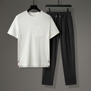 轻奢高端舒适风复古短袖休闲套装轻薄透气宽松时尚套装TZ302，男装T恤，星座305A（原312A-1）