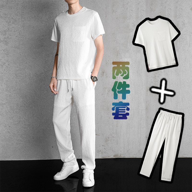 夏季高端舒适风复古短袖休闲套装轻薄透气宽松时尚套装TZ302图片