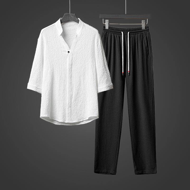 春夏新款风青年男士套装汉服唐装休闲两件套潮流TZ201-P110,男装休闲套装,星座305A（原312A-1）