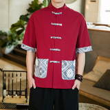 春夏新品风落肩袖撞色冰丝汉服唐装短袖衬衫D971P35，男装T恤，星座305A（原312A-1）