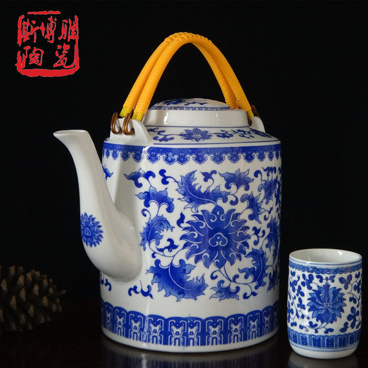 景德镇陶瓷器传统茶壶大号凉水壶大容量提梁壶陶瓷复古老茶壶包邮