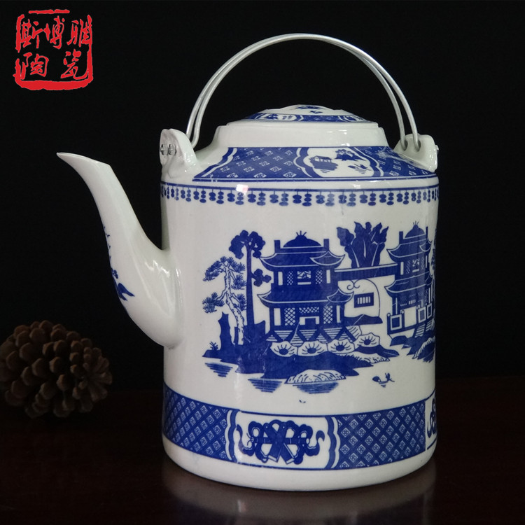 景德镇青花釉下彩陶瓷器特大号提梁壶大容量凉水茶壶耐高温开水壶