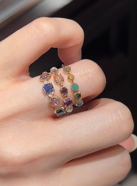 回馈款日系灭霸同款小众设计感彩色宝石戒指s925银镀金礼物女精致