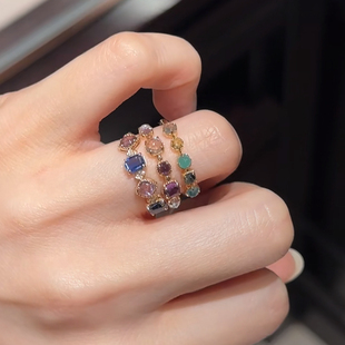 回馈款 小众设计感彩色宝石戒指s925银镀金礼物女精致 日系灭霸同款