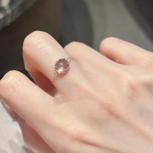 回馈款 日系精致椭圆形茶晶+白贝双面蕾丝抽拉链条戒指s925银镀金