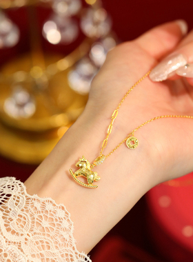 重工款 原创设计925银碎冰冰马上有钱项链本命年小众马年新款银饰