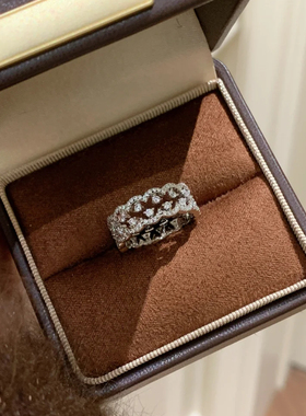 回馈款 日系蕾丝钻钻戒指轻奢高级古感花冠碎钻叠美戴戒简约925银