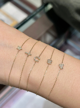 幸运曲奇 日系小众十字架爱心星星马蹄手链锆石手链925银镀金礼物