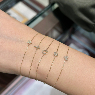 幸运曲奇 日系小众十字架爱心星星马蹄手链锆石手链925银镀金礼物