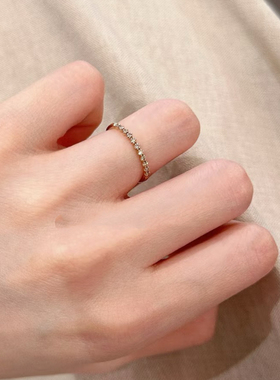 回馈款 日系设计感满天星排钻锆石戒指925银镀金礼物女生精致百搭