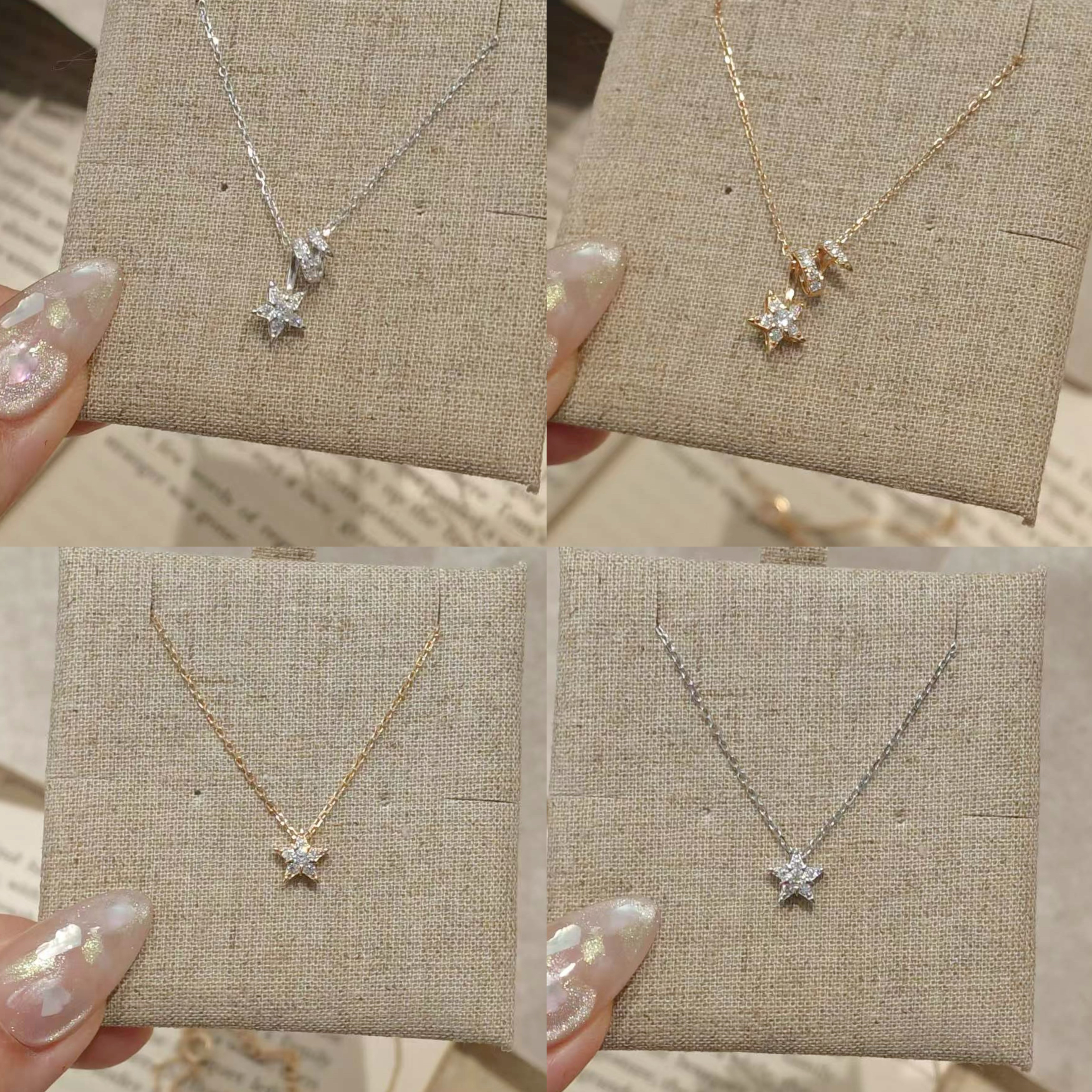 star 流星 s925银镀金莫桑石星星项链女锁骨链小众简约失恋猫猫头