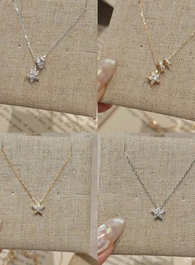 star 流星 s925银镀金莫桑石星星项链女锁骨链小众简约失恋猫猫头